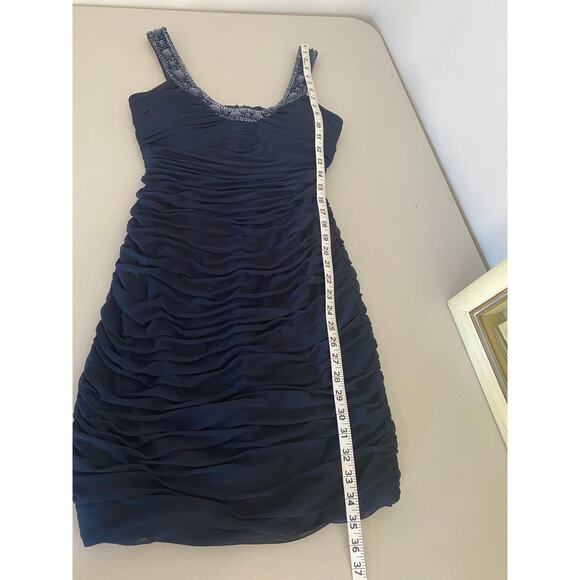 Vintage Cache Y2K Navy Beaded Scoop Neck Chiffon Bodycon Mini Dress 6 - Picture 5 of 9